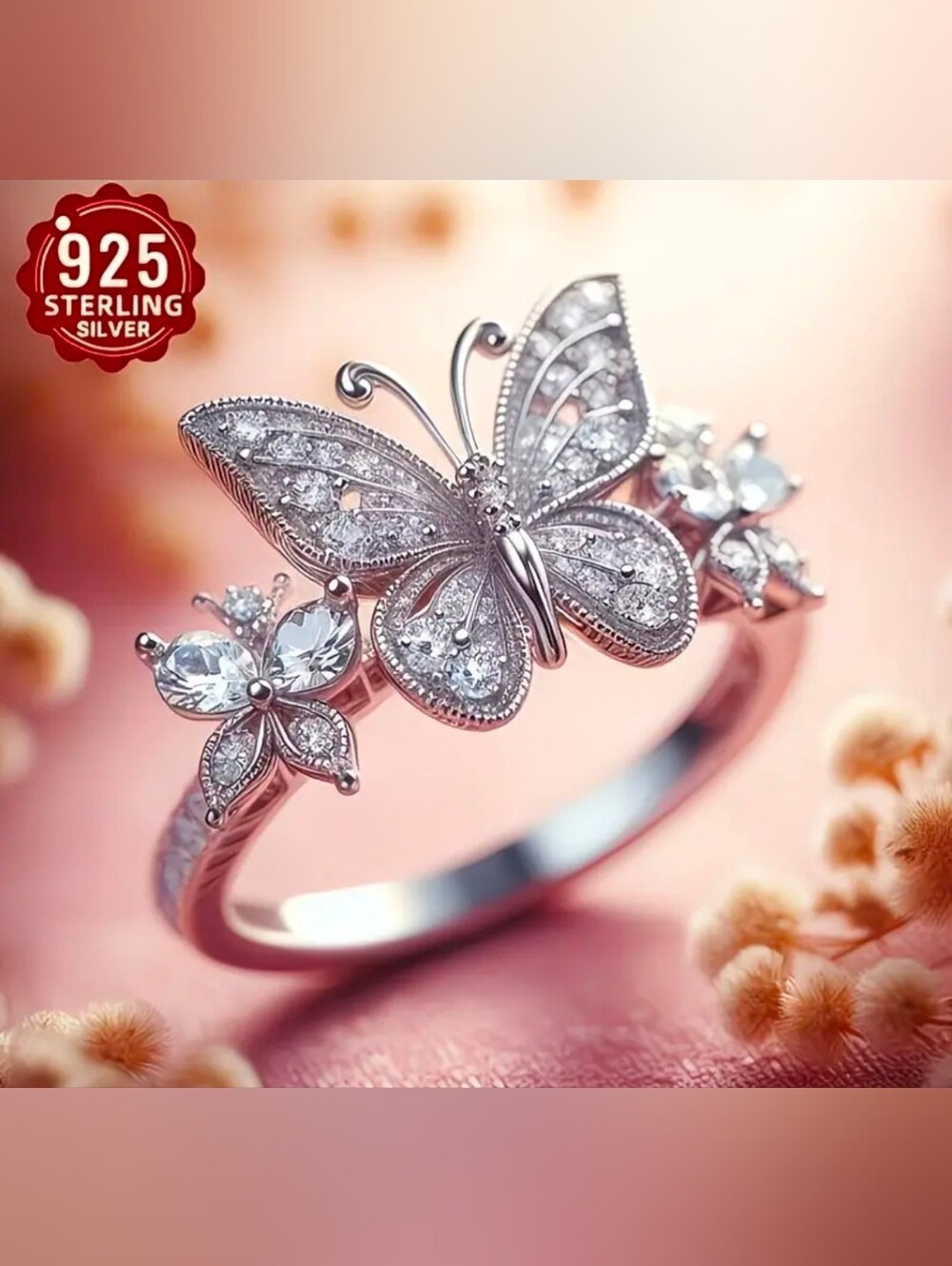 $8 Each Or Bundle 5/$20 Sterling Silver Butterfly Ring with Crystal Accents